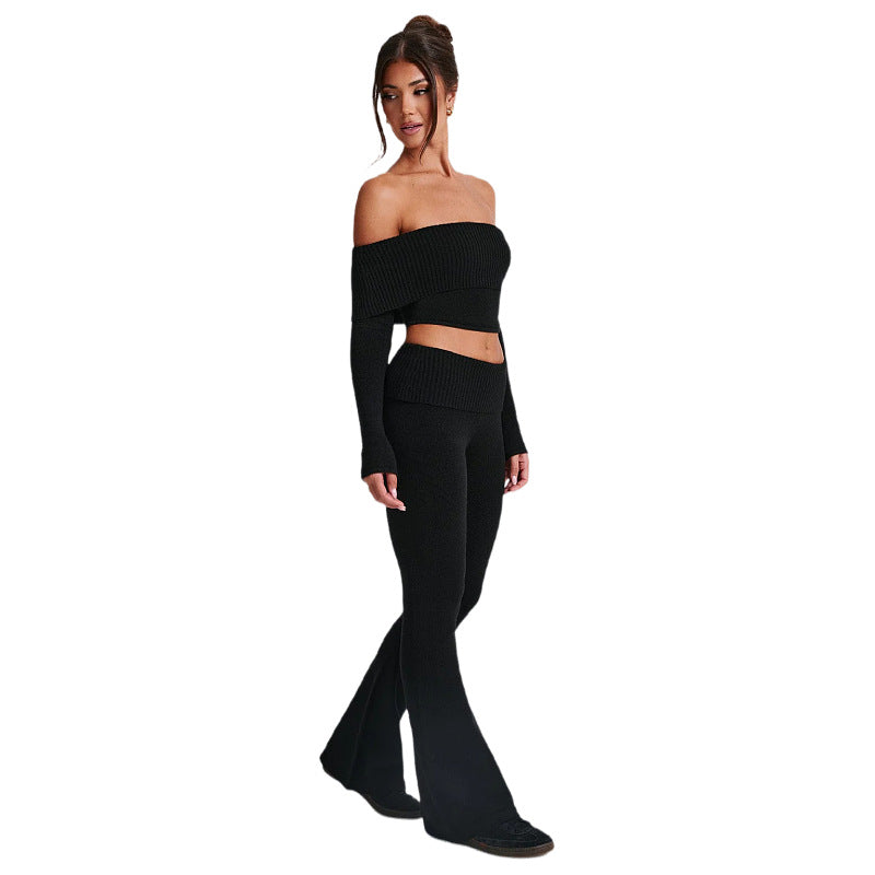 Dame sæt bestående af off-shoulder top og flared leggings Stilla