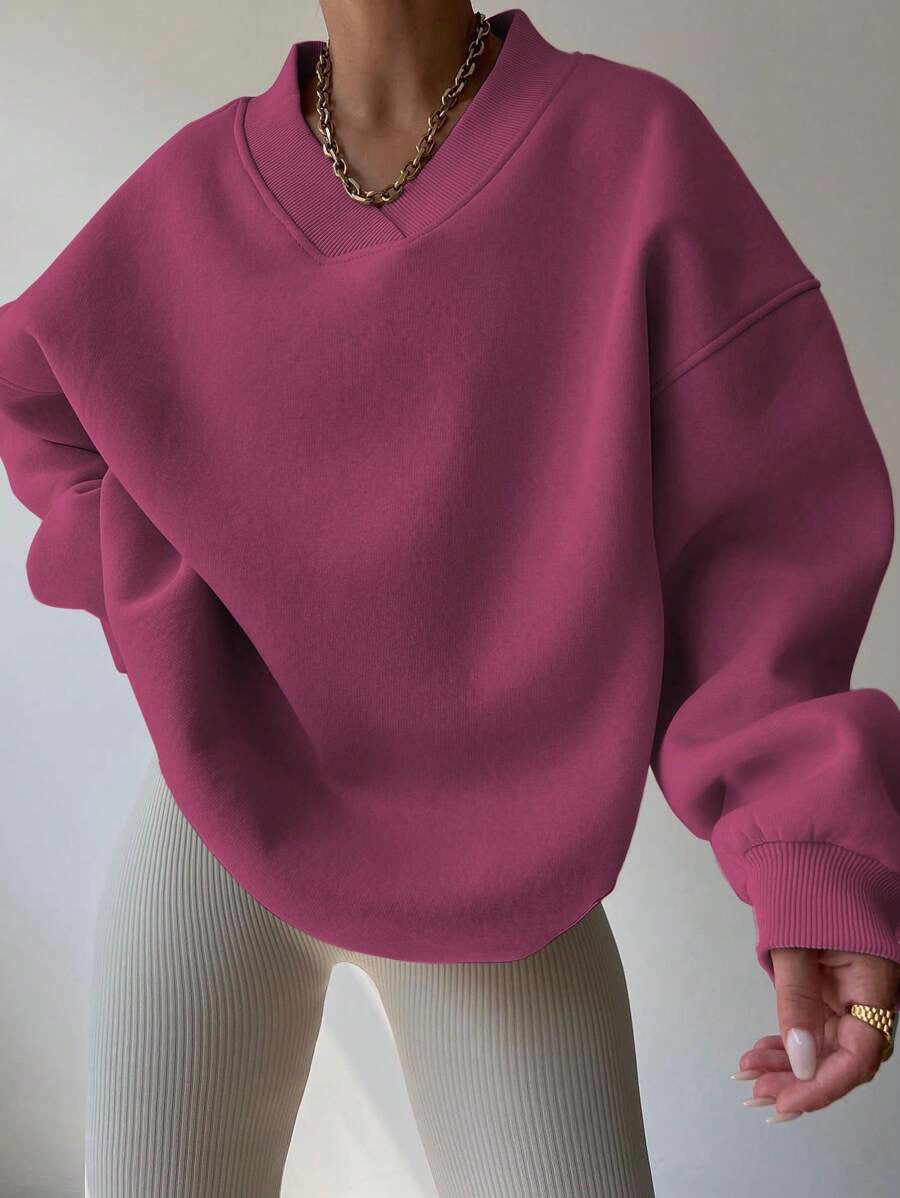 Kvinder Oversized Sweatshirt med V-hals og brede ærmekanter Skovae