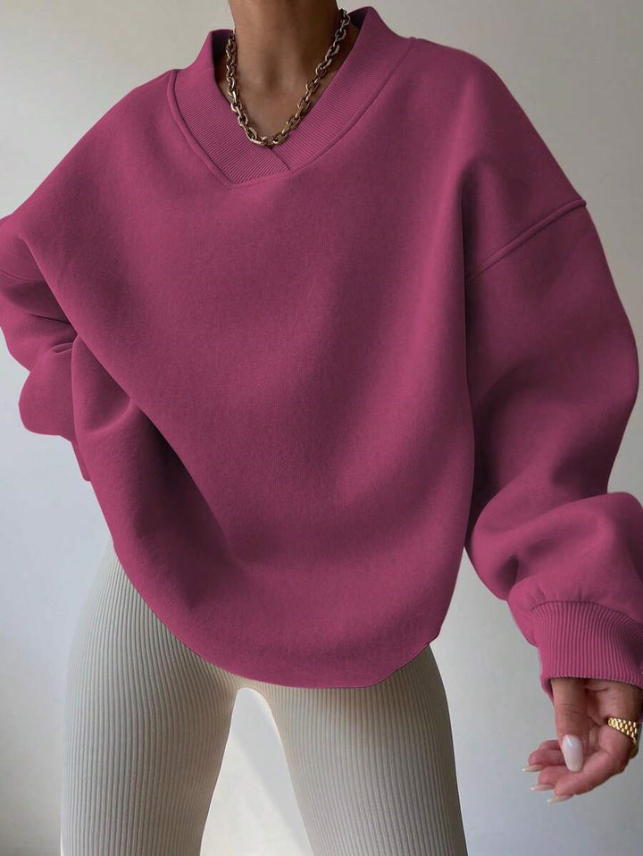 Kvinder Oversized Sweatshirt med V-hals og brede ærmekanter Skovae