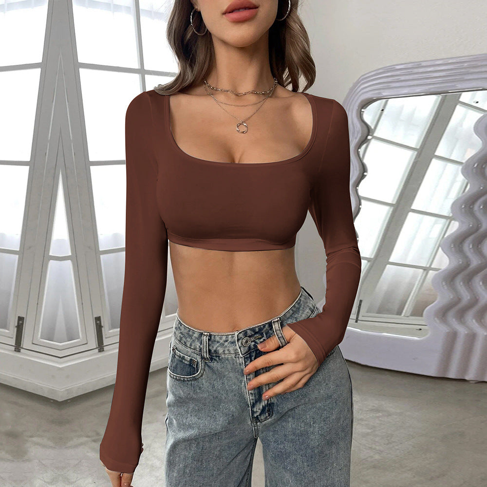 Kvinders langærmet crop top med elegant firkantet udskæring og behagelig pasform Stilla