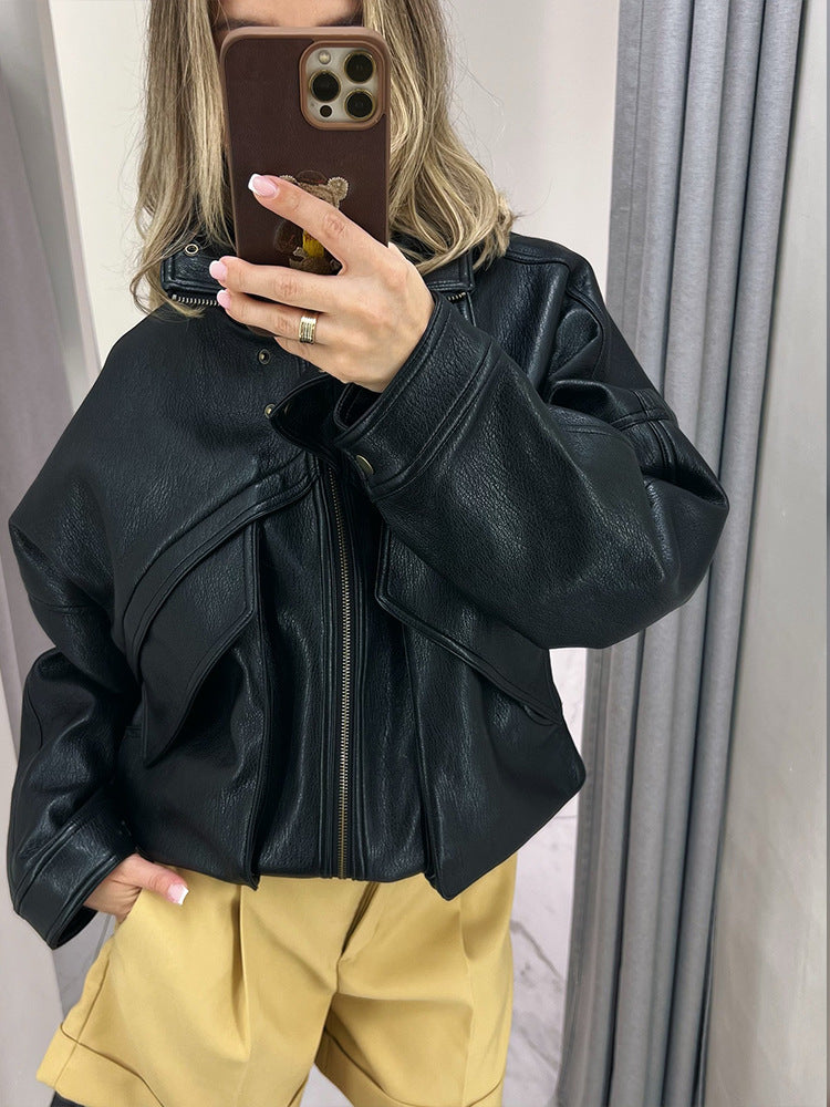 Dame Oversized Kunstlæderjakke med dekorative detaljer Stilla