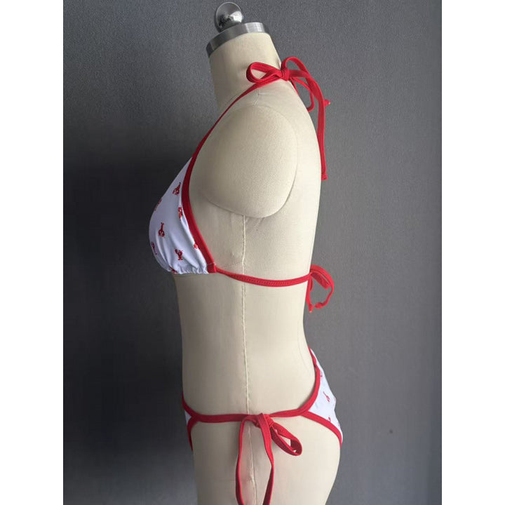 Dame Triangel-Bikini med legende hummerdesign og justerbare bånd Skovae