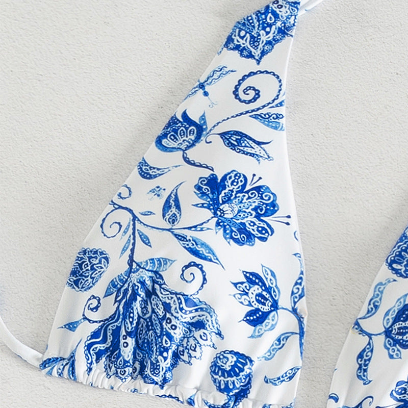 Dame Triangel-Bikini-Sæt med legende blomsterdesign og elegante bindebånd Skovae