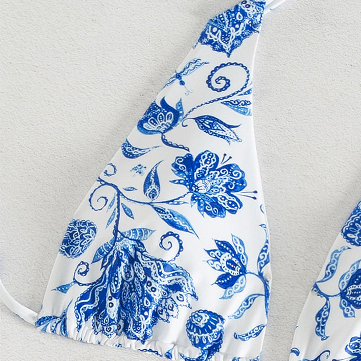 Dame Triangel-Bikini-Sæt med legende blomsterdesign og elegante bindebånd Skovae