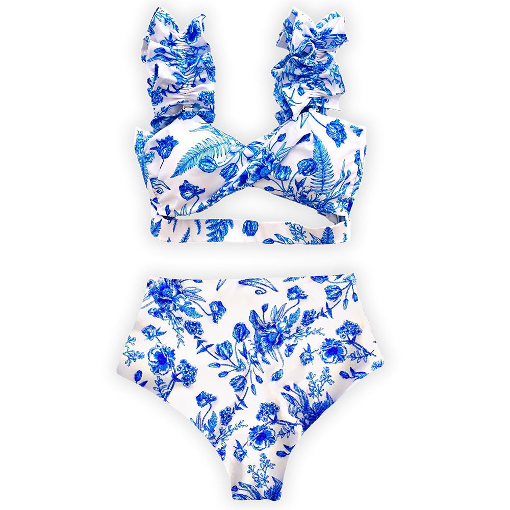Dame bikini-sæt med raffinerede volangdetaljer og højkvalitets blomstret tryk Stilla