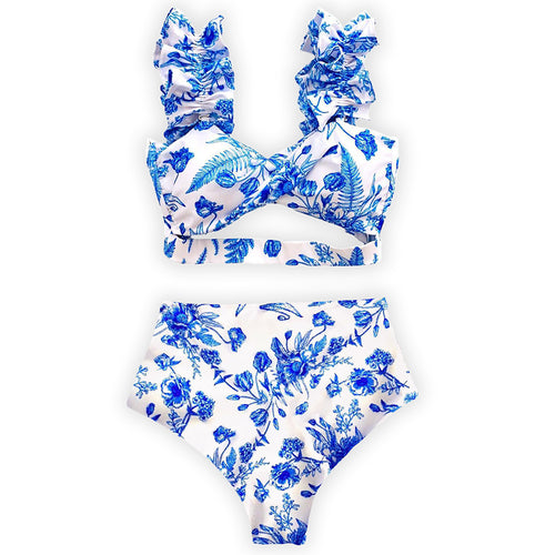 Dame bikini-sæt med raffinerede volangdetaljer og højkvalitets blomstret tryk Stilla