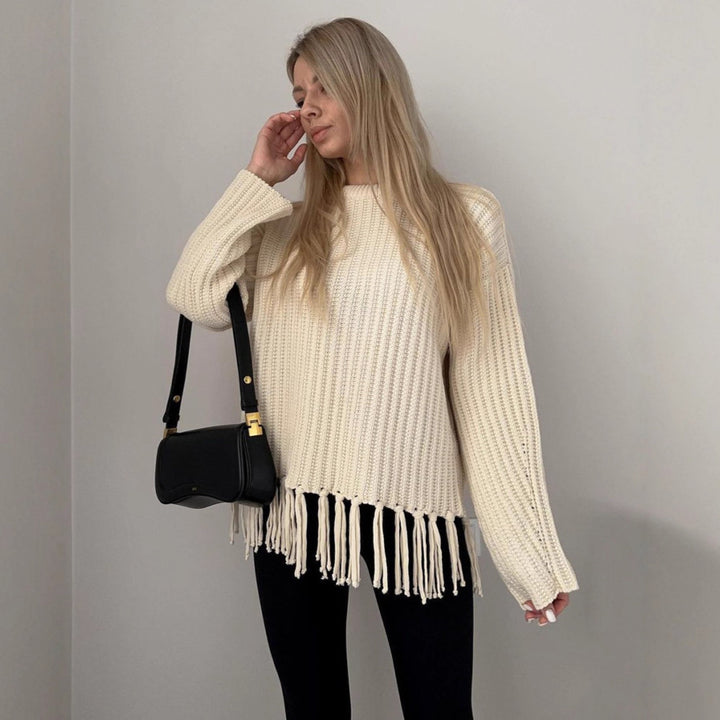 Kvinder Strikket Sweater med Frynser Skovae