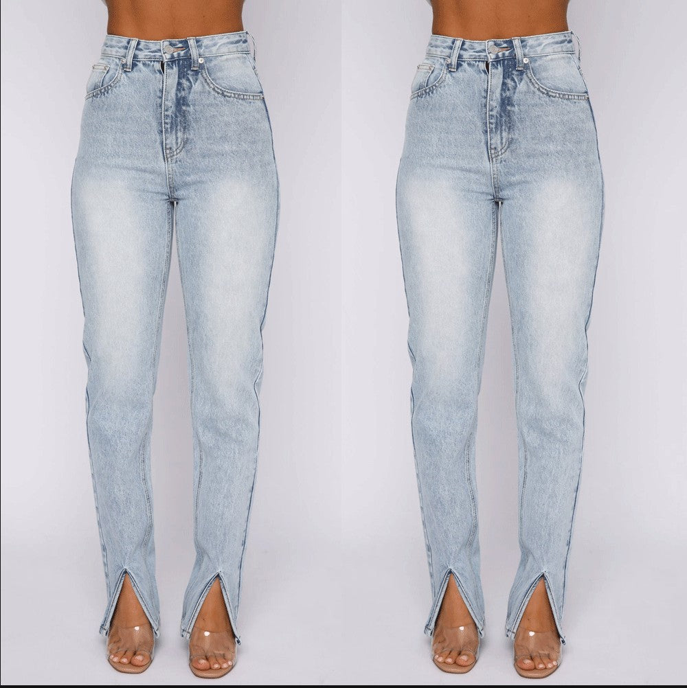 Dame High-Waist Jeans med dekorative sprækker og afslappet snit Stilla