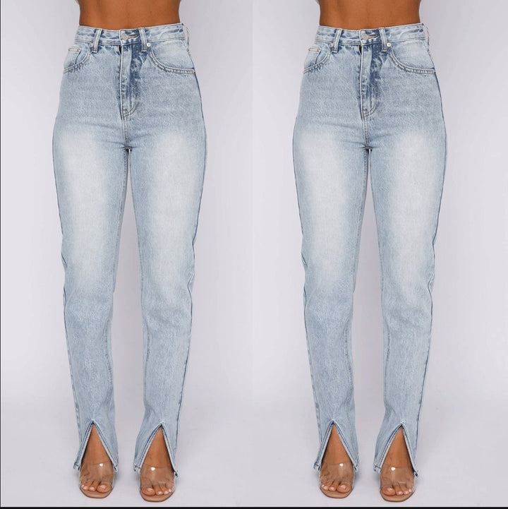 Dame High-Waist Jeans med dekorative sprækker og afslappet snit Stilla