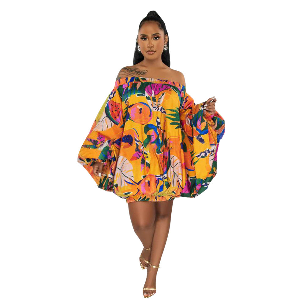Dame Off-Shoulder Minikjole med voluminøse ærmer og farveovergang Stilla