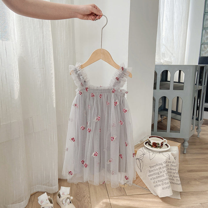 Pige Floral Broderet Tulle Sommerkjole Stilla