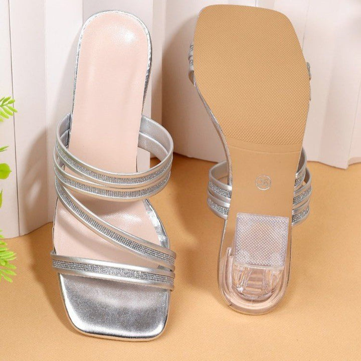 Dame elegante blokhælms-sandaletter med glitrende remme Stilla