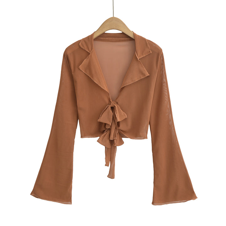 Damer stilfuld cropped bluse med flydende stof og ruffles detaljer Stilla