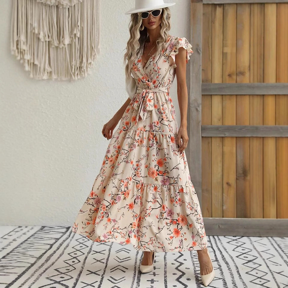 Dame Floral Bæltespænder Lagkjole Maxi Stilla
