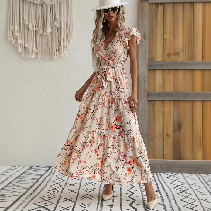 Dame Floral Bæltespænder Lagkjole Maxi Stilla