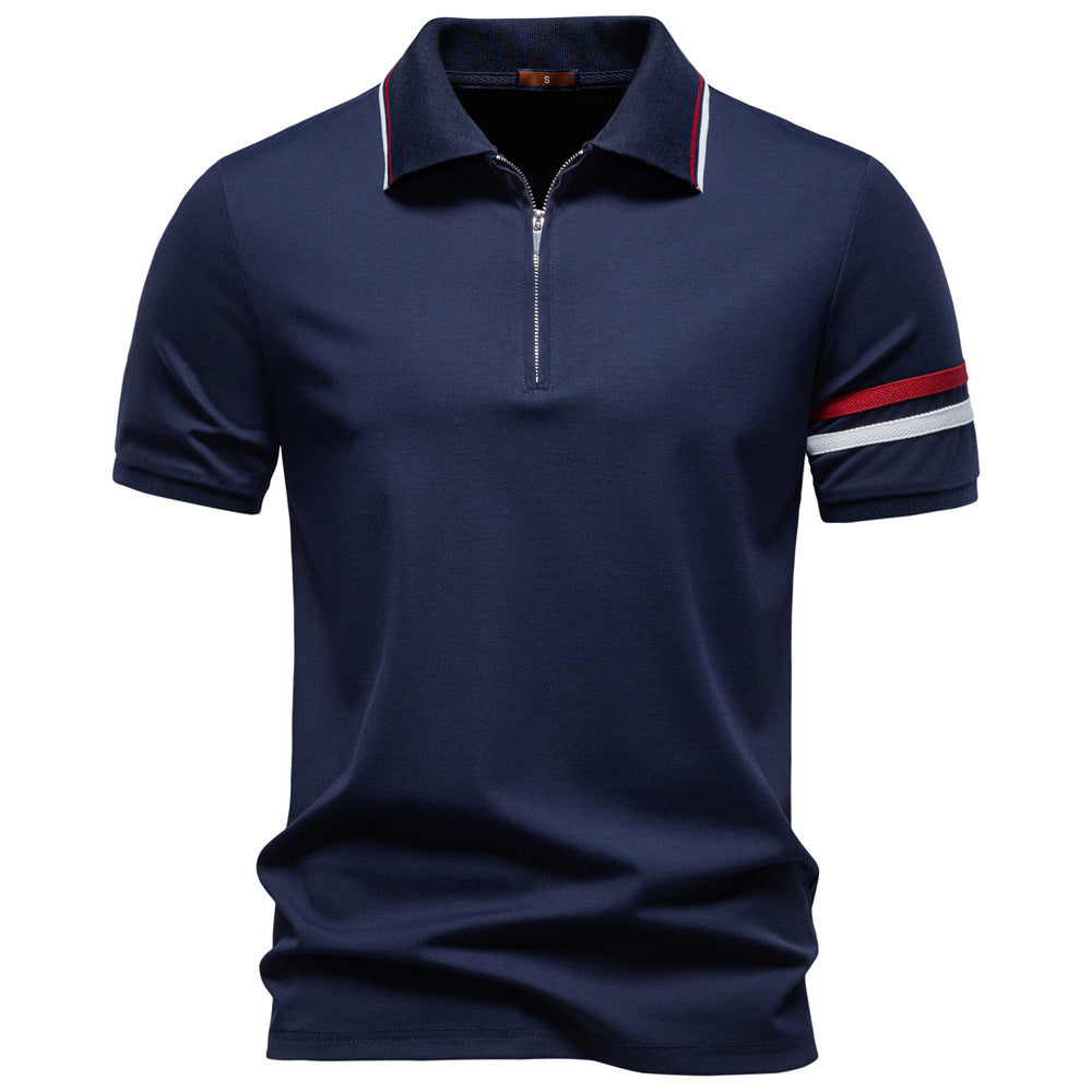 Herren nan åndbart elastisk poloshirt med kort lynlås og kontraststriber på ærmer Skovae