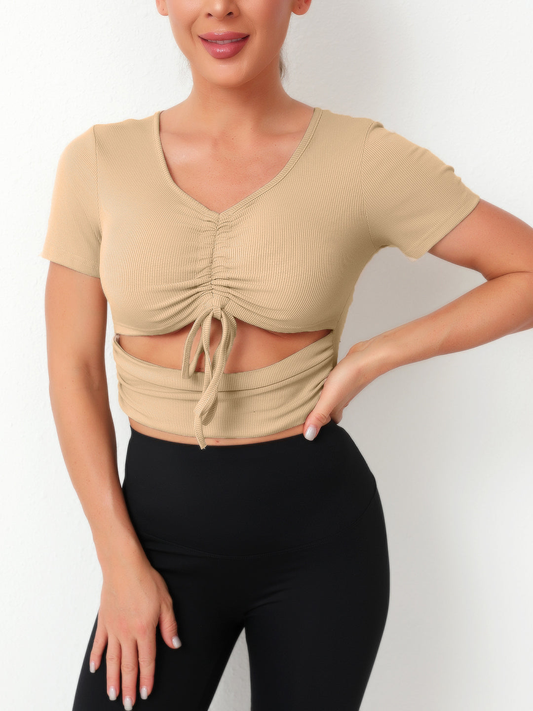 Dame Cropped Top med snørring og V-udskæring Skovae