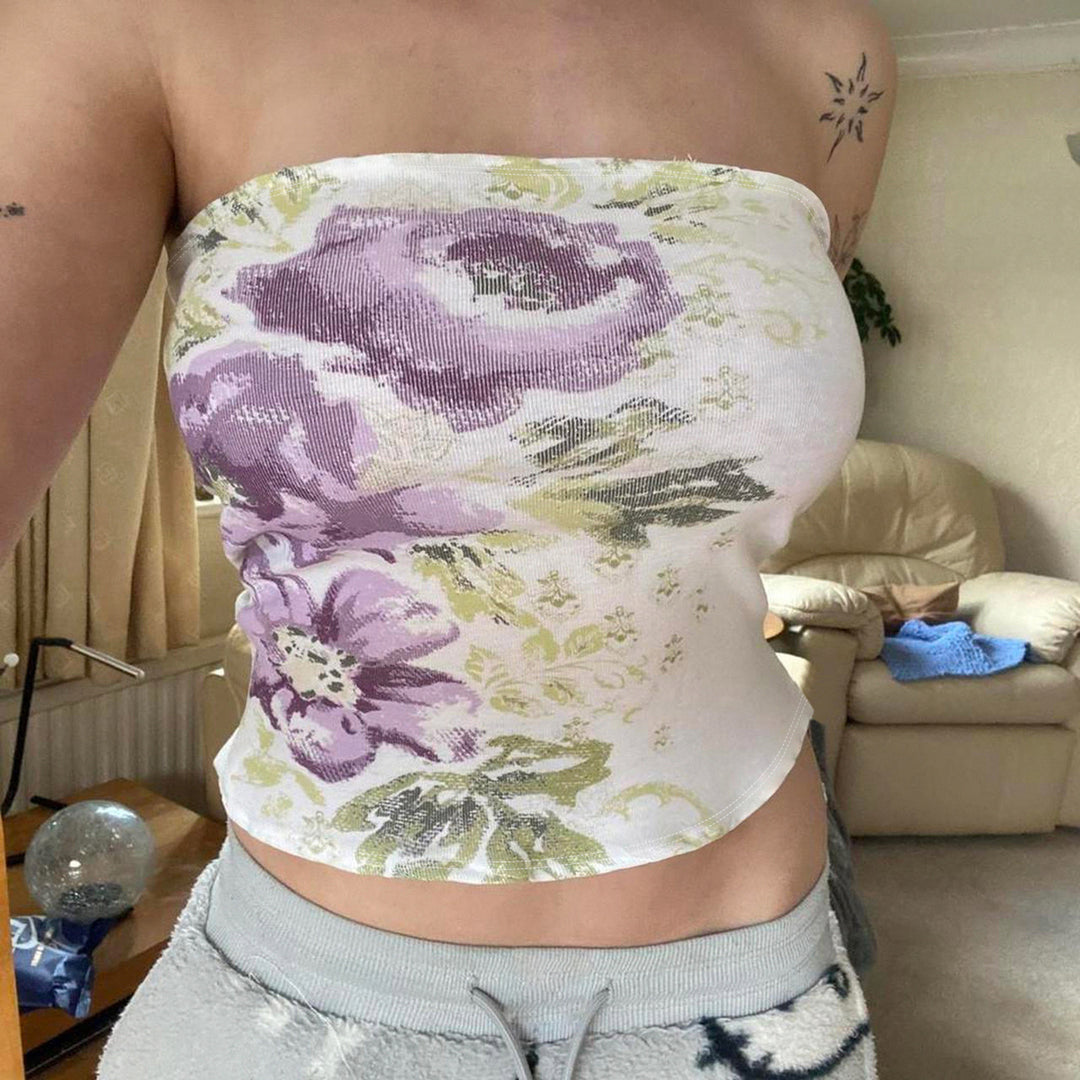Damen Bandeau-Top mit floralem Muster und elastischem Bund Skovae