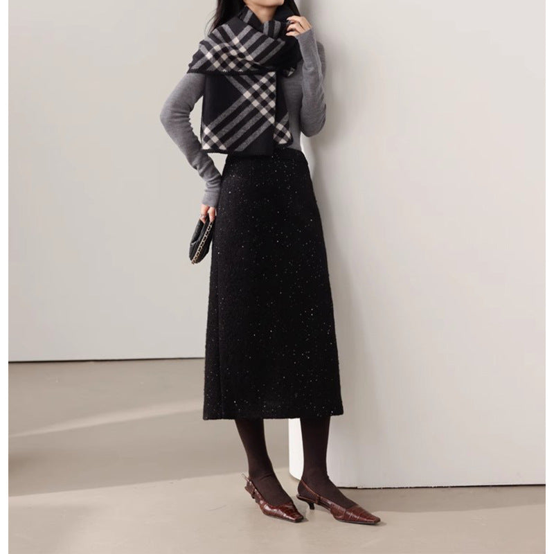 Dame elegant Midirock med glitrende effekt og fint materialeblanding Stilla