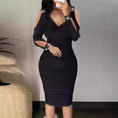 Dame Figurformet Cocktailkjole med detaljeret rynkning og Off-Shoulder-ærmer Skovae