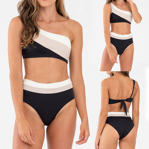 Dame asymmetrisk Crop-Bikini-sæt med højt skåret trusse Skovae