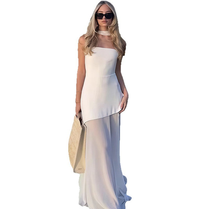 Dame elegante maxi kjole med asymmetrisk snit og stilfuld slids
