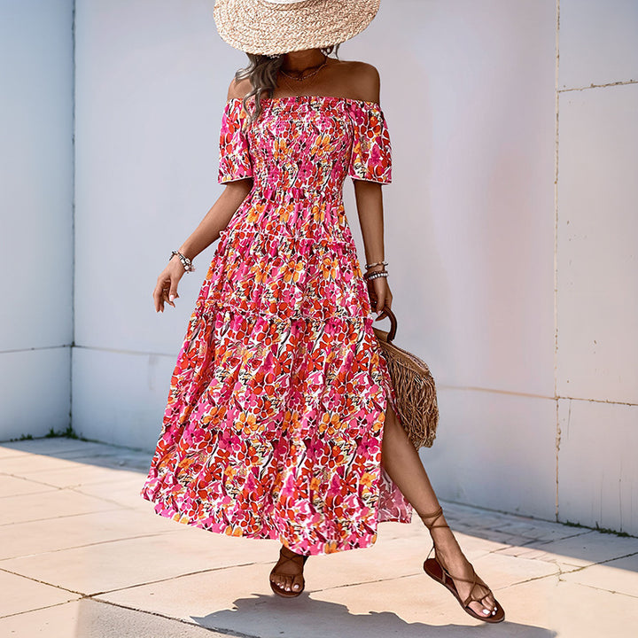 Kvinders Off-Shoulder Maxi Kjole med Blomster Mønster og Ruffle Detaljer Stilla