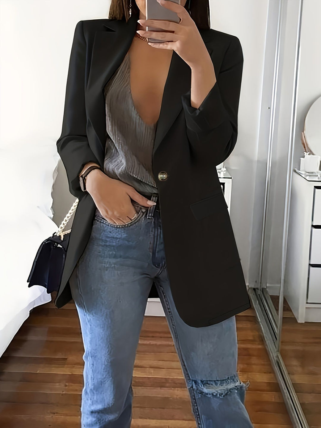 Damer Elegant Blazer med dyb V-hals og smal pasform Stilla