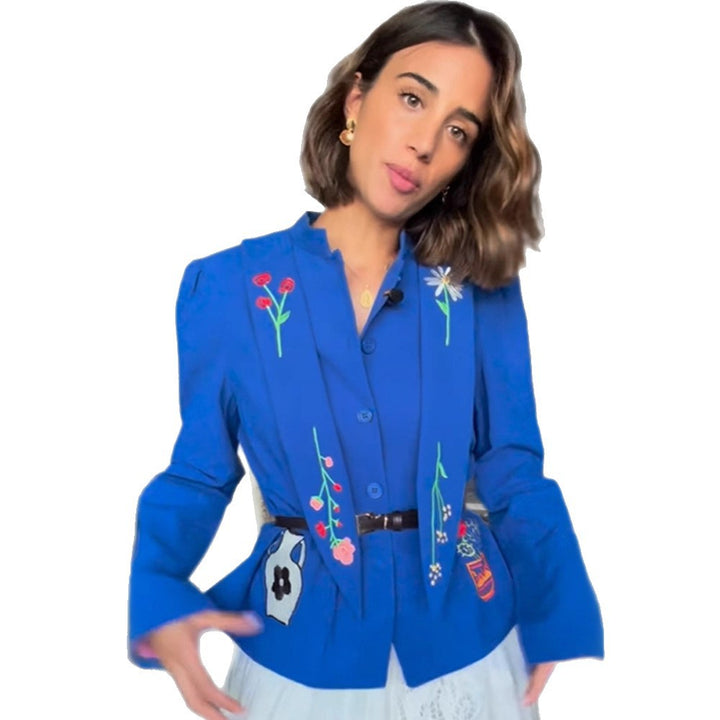 Dame Blazer med blomsterbroderi og tætsiddende snit Stilla