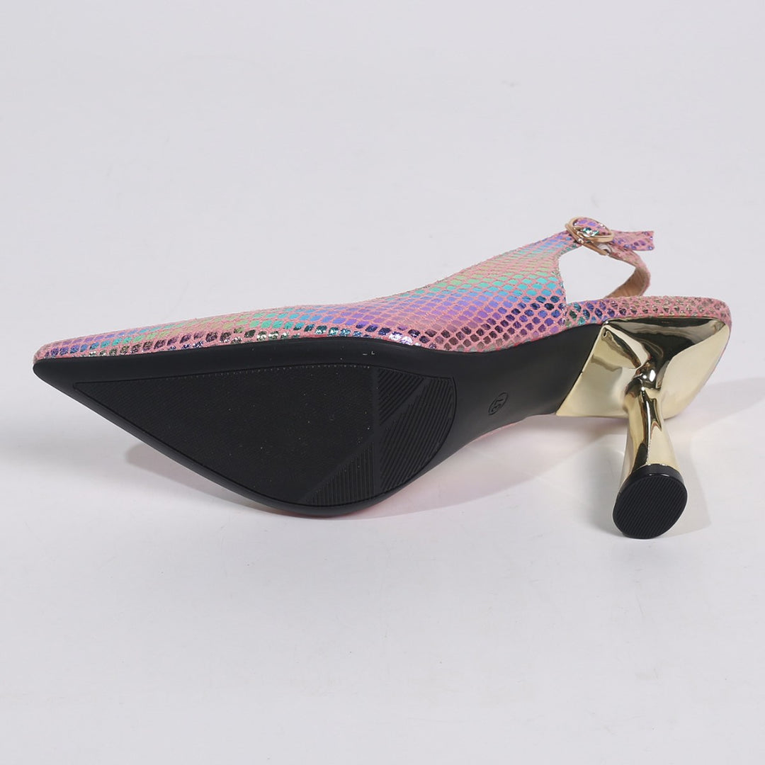 Dame Slingback Pumps med glitrende slangemønster og moderne hældesign Stilla