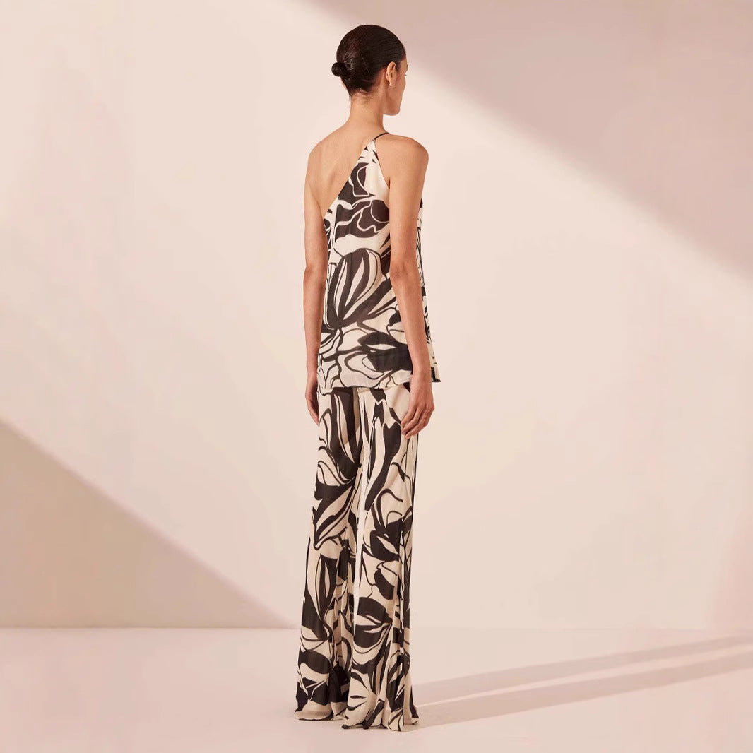 Dame asymmetrisk top med florale motiver og elegant snit Stilla