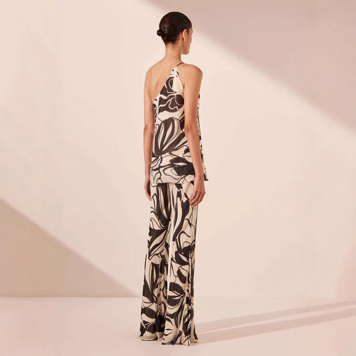 Dame asymmetrisk top med florale motiver og elegant snit Stilla