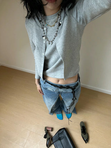 Dame mode sweatshirt med knapliste og blødt materiale Stilla