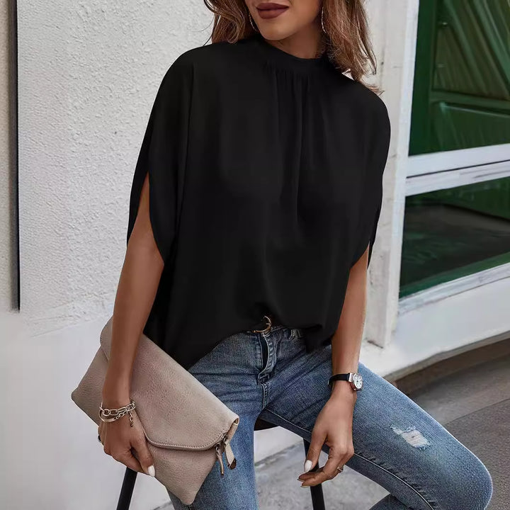 Dame Blusenshirt med afslappet ståkrave og elegante foldedetaljer Stilla