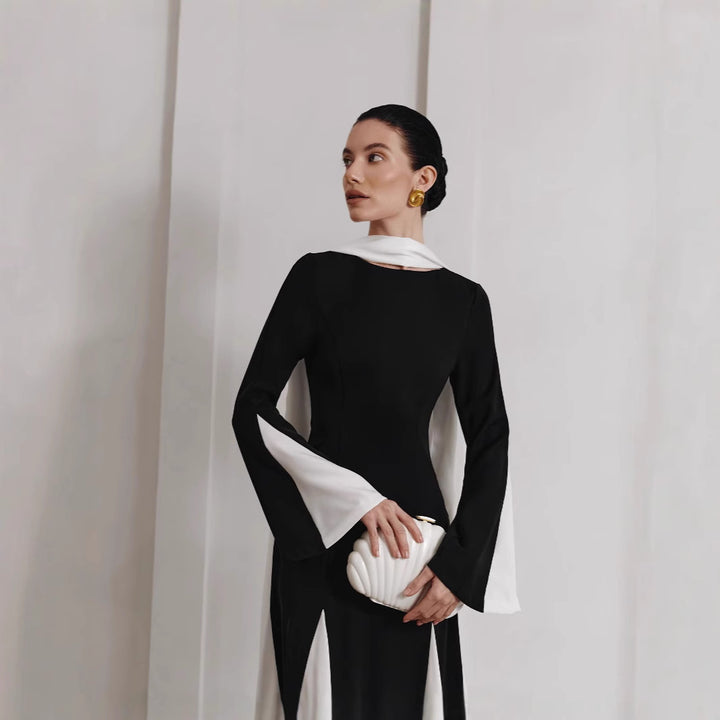Dame Elegant Maxikjole med kontrastdetaljer og kunstkrave Stilla