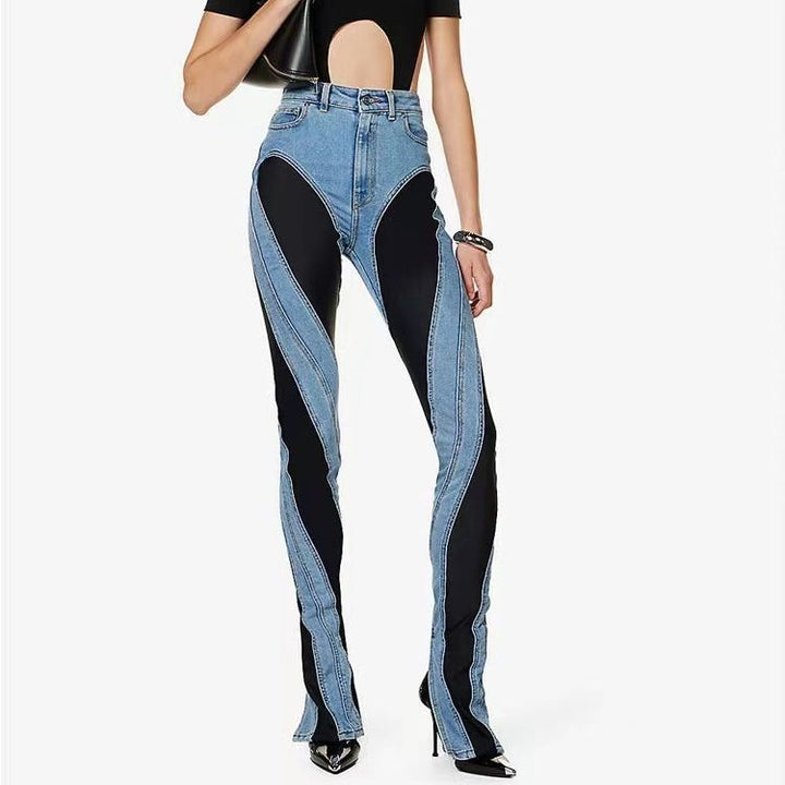 Dame Fashionable Høj Talje Jeans med Side Slidsser Stilla