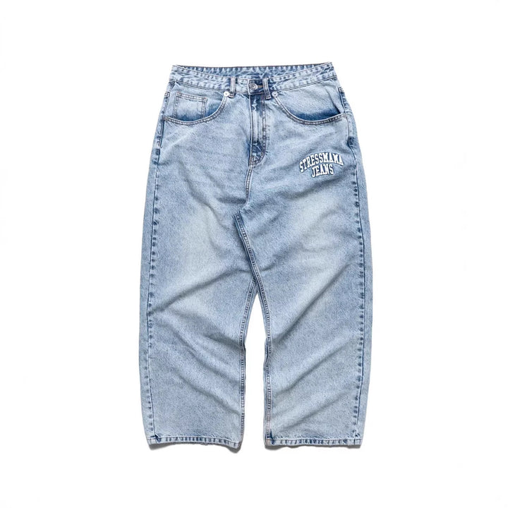 Dame løse denim-jeans med stilfuldt broderidesign Skovae