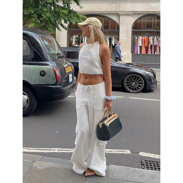 Damen lässiges Set aus Crop-Top und weit geschnittenen Hosen Skovae