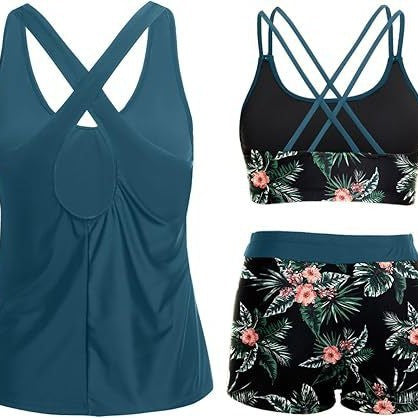 Dame Sporty Tankini-set med blomstret top og shorts Skovae