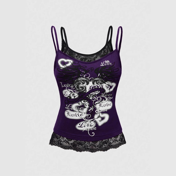 Dame Spids Cami Top med Grafisk Print Skovae