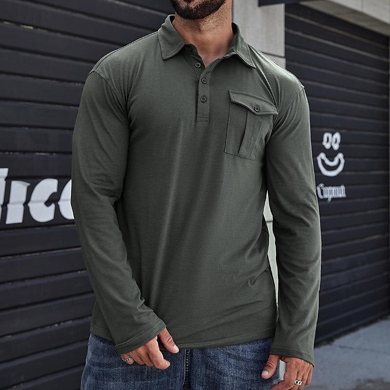 Herre Langærmet Poloshirt med praktisk brystlomme og moderne snit Stilla