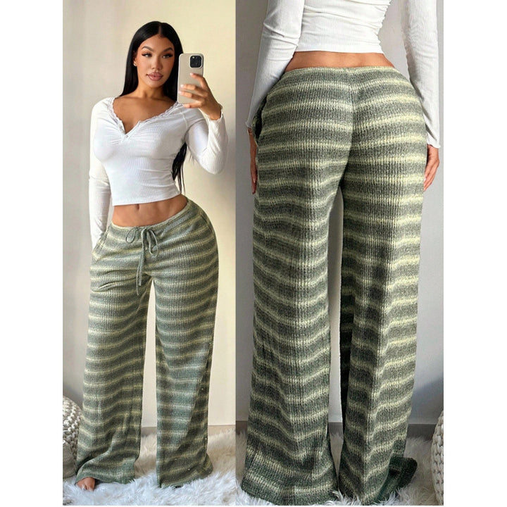 Damen weite Strickhose mit elastischem Bund und modischem Streifenmuster Skovae