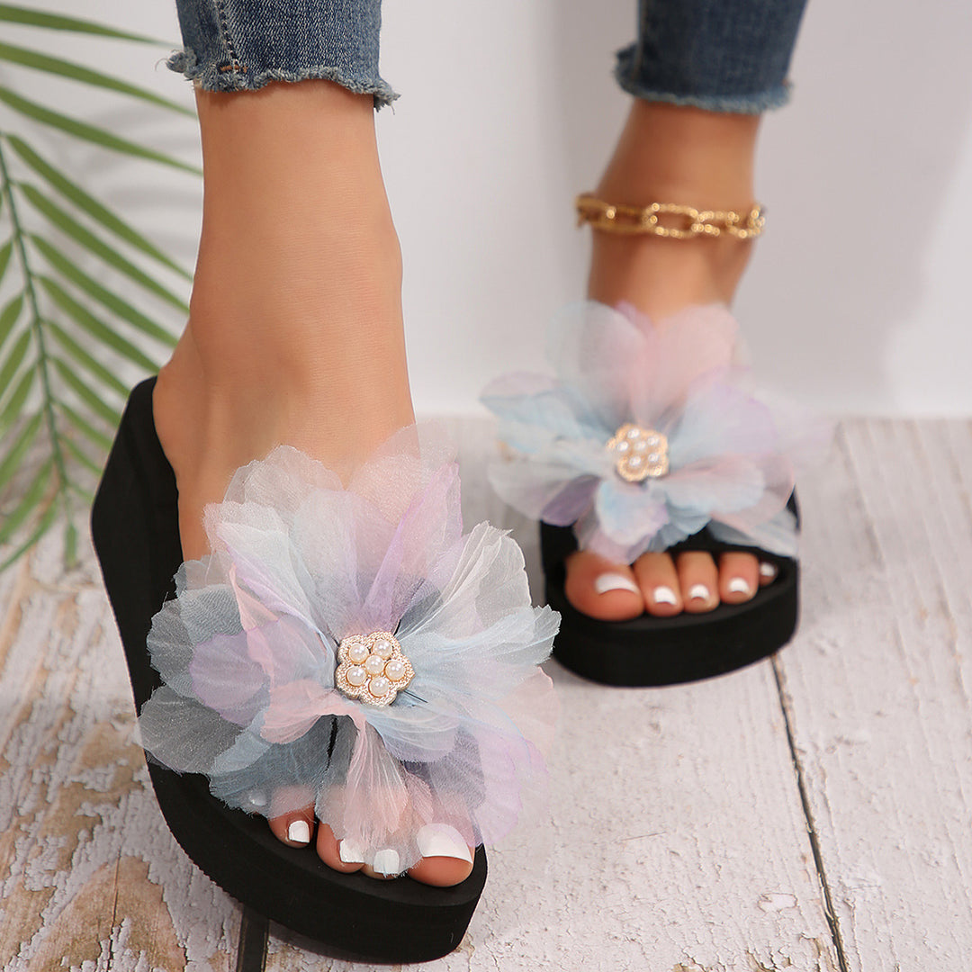 Dame Wedge-sandaler med dekorativ blomsterapplikation og skridsikker sål Stilla