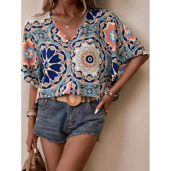 Dame Oversized Bluse med kontrastfyldt blomsterprint Skovae