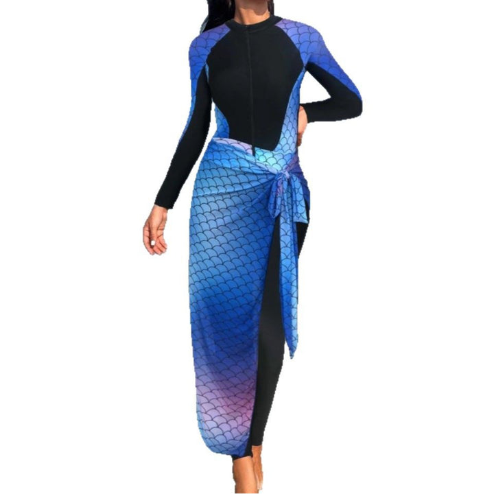 Dame one-piece swimsuit med moderigtig indpakningsskørt og høj UV-beskyttelse Skovae