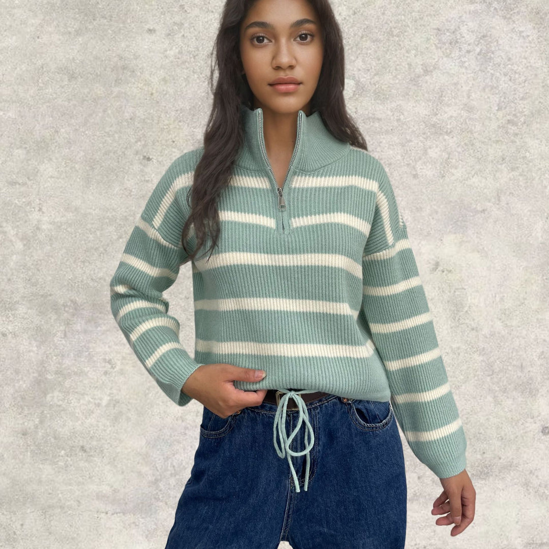 Kvindernes strikkede sweater med lynlås krave og skræddersyet pasform Stilla