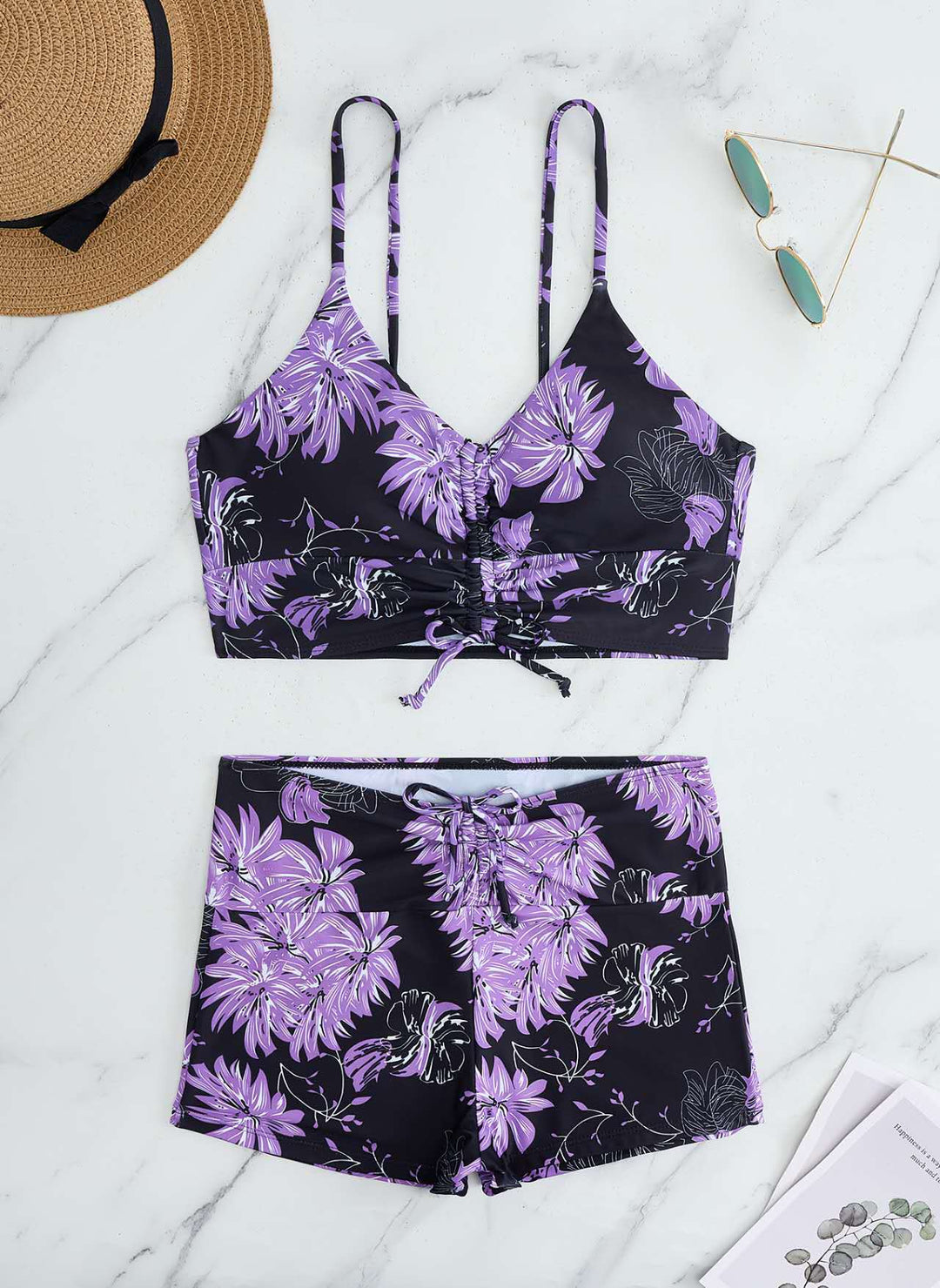 Dame bikini med blomstret flæse design og justerbare stropper Skovae