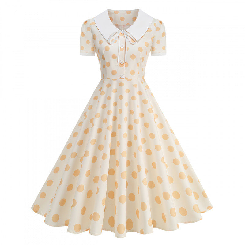 Dame Retro Maxikjole med Krave og Dots Skovae