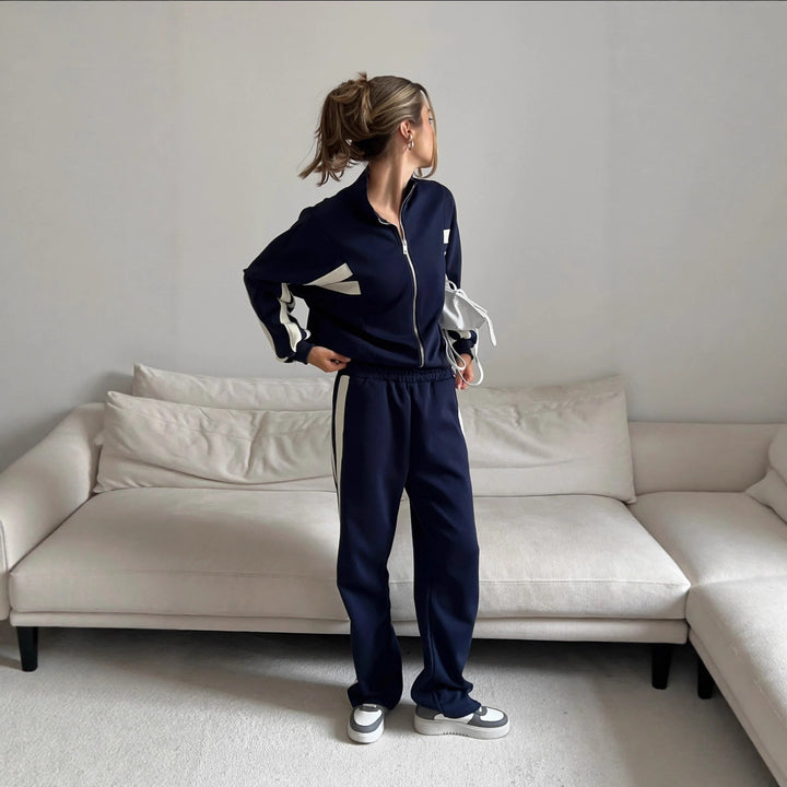 Kvinders sporty lounge sæt med komfortabel zip-jakke og brede bukser Stilla
