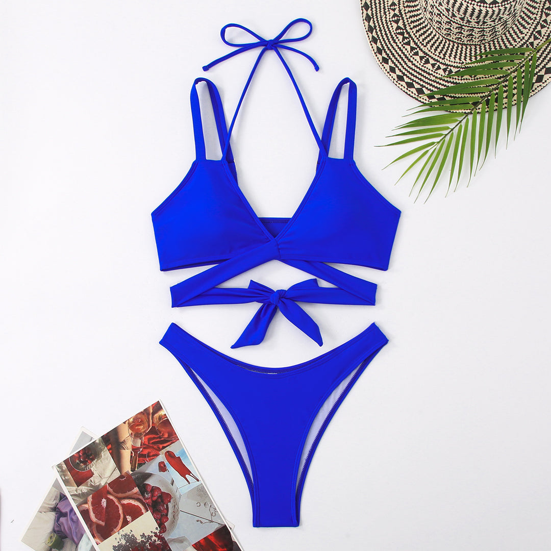 Dame Cropped Bikini-sæt med justerbare stropper og knude detalje Stilla